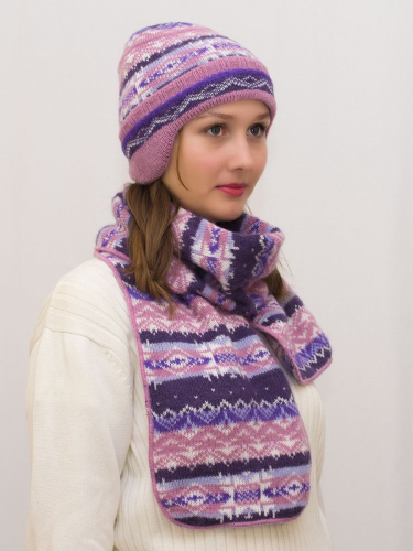 Комплект зимний женский шапка+шарф Мохер (Цвет розовый/сиреневый), размер 54-56, мохер 50%