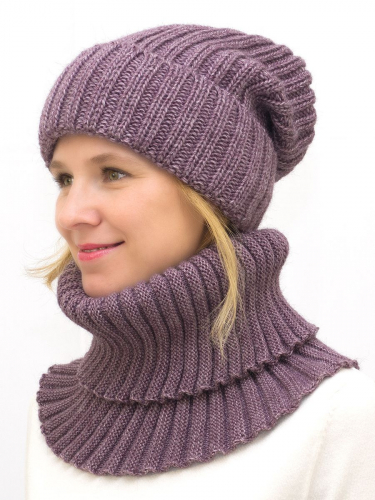 Комплект зимний женский шапка+снуд Кэмерон (Цвет темная сирень), размер 56-58, шерсть 30%