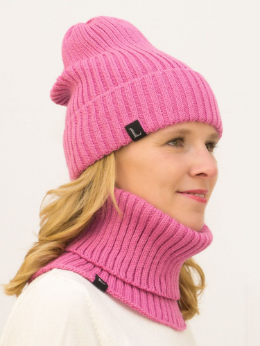 Комплект женский весна-осень шапка+снуд Ники (Цвет темно-розовый), размер 52-56