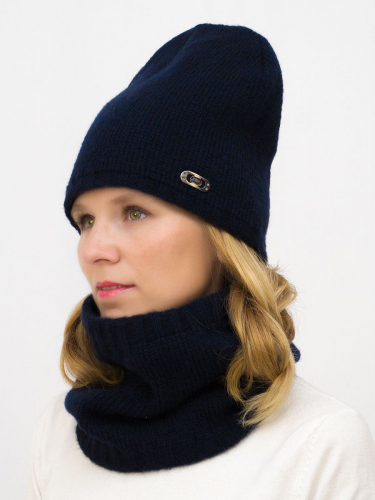 Комплект женский весна-осень шапка+снуд Джинс (Цвет синий), размер 54-56, шерсть 30%