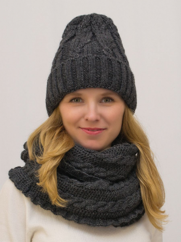 Комплект зимний женский шапка+снуд Джессика (Цвет темно-серый), размер 54-58, шерсть 30%