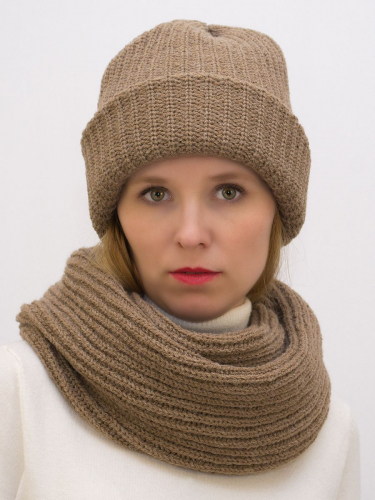 Комплект зимний женский шапка+снуд Ирина (Цвет орех), размер 56-58, шерсть 30%