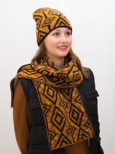 Комплект зимний женский шапка+шарф Азалия (Цвет черный), размер 56-58, шерсть 50% , мохер 30%