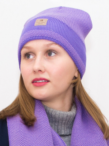 Комплект женский весна-осень шапка+шарф Ариана (Цвет фиолетовый), размер 56-58, шерсть 30%