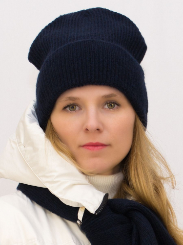 Комплект зимний женский шапка+шарф Ника (Цвет синий), размер 56-58, шерсть 30%