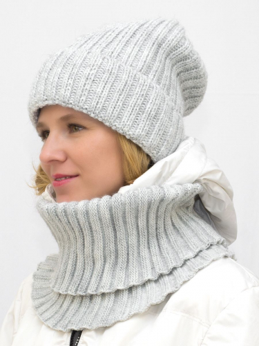 Комплект зимний женский шапка+снуд Кэмерон (Цвет серый пух), размер 56-58, шерсть 30%
