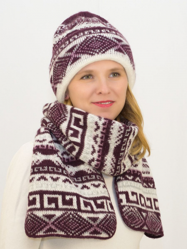 Комплект зимний женский шапка+шарф Зима (Цвет бордовый), размер 56-58, шерсть 30% , мохер 50%