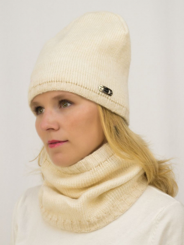 Комплект женский весна-осень шапка+снуд Джинс (Цвет светло-бежевый), размер 54-56, шерсть 30%