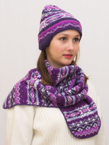 Комплект зимний женский шапка+шарф Мохер (Цвет фиолетовый), размер 54-56, мохер 50%