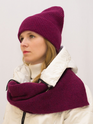 Комплект зимний женский шапка+шарф Ника (Цвет фуксия), размер 56-58, шерсть 30%