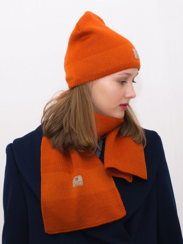 Комплект женский весна-осень шапка+шарф Ариана (Цвет темно-оранжевый), размер 54-56, шерсть 30%