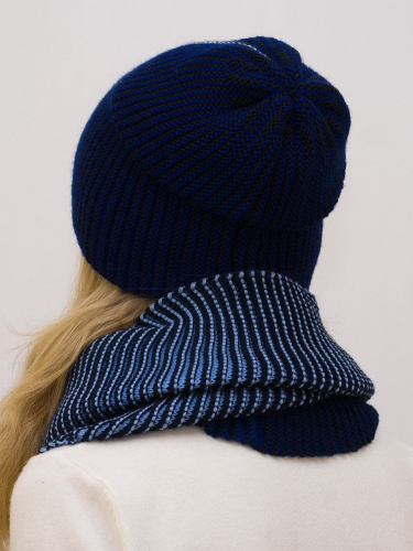 Комплект женский весна-осень шапка+снуд Мила (Цвет синий), размер 56-58, шерсть 50%