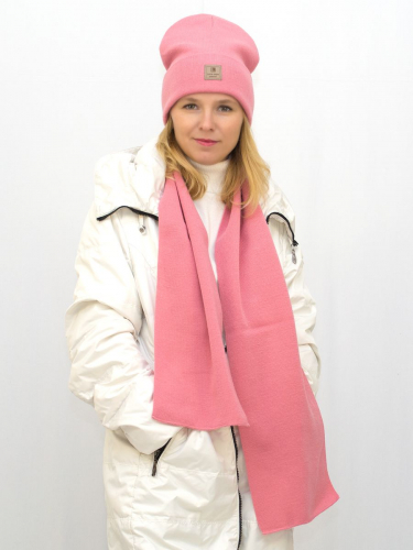 Комплект женский весна-осень шапка+шарф Магда (Цвет розовый), размер 56-58