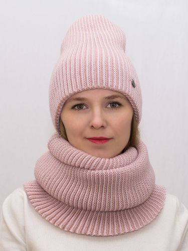Комплект зимний женский шапка+снуд Амаль (Цвет пудровый), размер 56-58, шерсть 70%