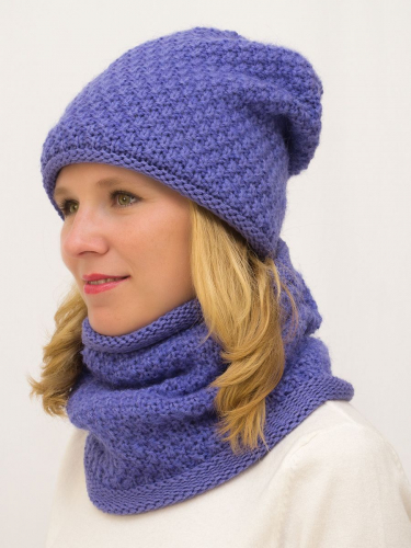 Комплект зимний женский шапка+снуд Даяна (Цвет фиолетовый), размер 56-58, шерсть 50%