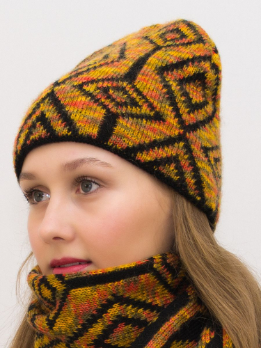 Комплект зимний женский шапка+шарф Азалия (Цвет черный), размер 56-58, шерсть 50% , мохер 30%
