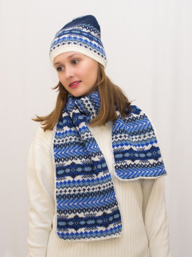 Комплект зимний женский шапка+шарф Анабель (Цвет васильковый), размер 56-58, шерсть 50% , мохер 30%
