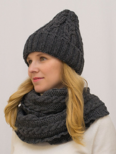 Комплект зимний женский шапка+снуд Джессика (Цвет темно-серый), размер 54-58, шерсть 30%