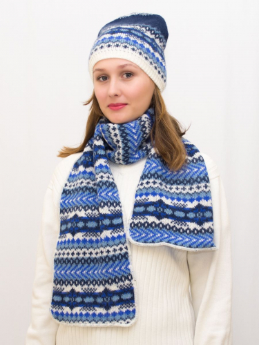 Комплект зимний женский шапка+шарф Анабель (Цвет васильковый), размер 56-58, шерсть 50% , мохер 30%