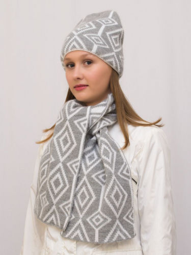 Комплект зимний женский шапка+шарф Азалия (Цвет светло-серый), размер 56-58, шерсть 50% , мохер 30%