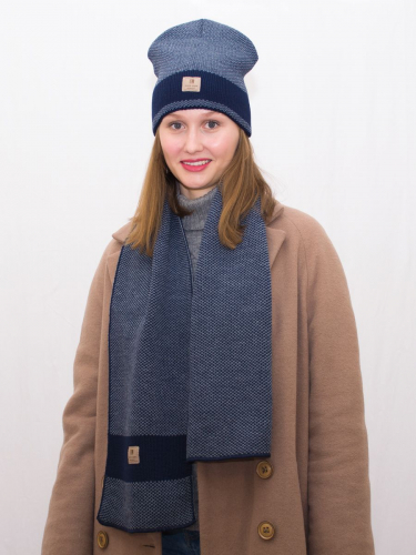 Комплект женский весна-осень шапка+шарф Ариана (Цвет синий), размер 56-58, шерсть 30%