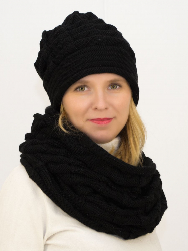 Комплект женский весна-осень шапка+снуд Милиса (Цвет черный), размер 56-58, шерсть 50%