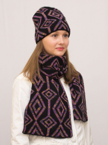 Комплект зимний женский шапка+шарф Азалия (Цвет сиреневый), размер 56-58, шерсть 50% , мохер 30%