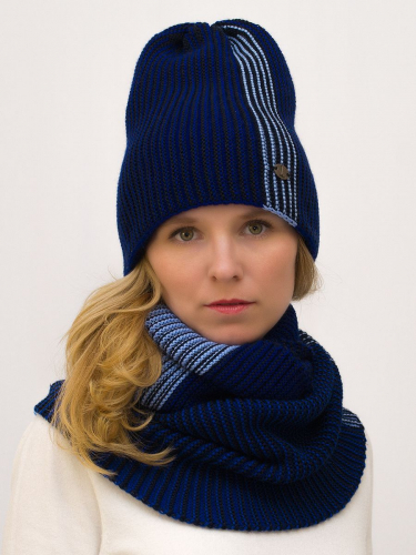 Комплект женский весна-осень шапка+снуд Мила (Цвет синий), размер 56-58, шерсть 50%