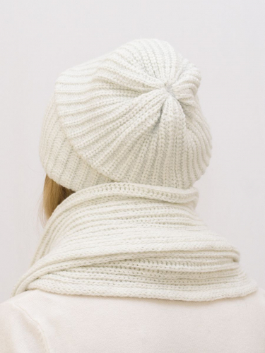 Комплект зимний женский шапка+снуд Ирина (Цвет молочный), размер 56-58, шерсть 30%