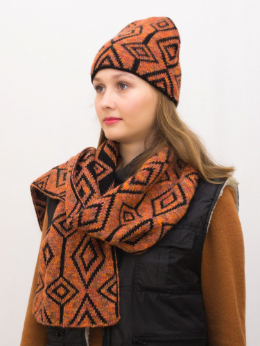 Комплект зимний женский шапка+шарф Азалия (Цвет темно-оранжевый), размер 56-58, шерсть 50% , мохер 30%