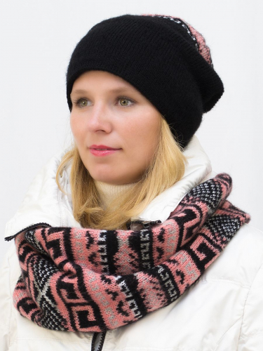 Комплект зимний женский шапка+шарф Зима (Цвет коралловый), размер 56-58, шерсть 30% , мохер 50%