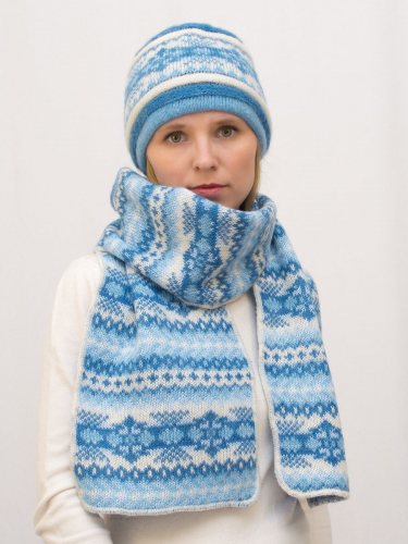 Комплект зимний женский шапка+шарф Альбина (Цвет голубой), размер 56-58, шерсть 50% , мохер 30%