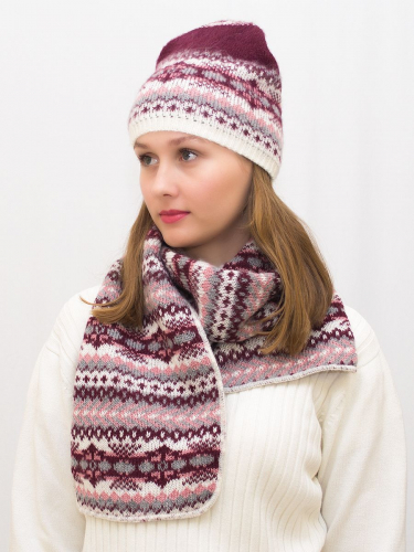 Комплект зимний женский шапка+шарф Анабель (Цвет бордовый), размер 56-58, шерсть 50% , мохер 30%