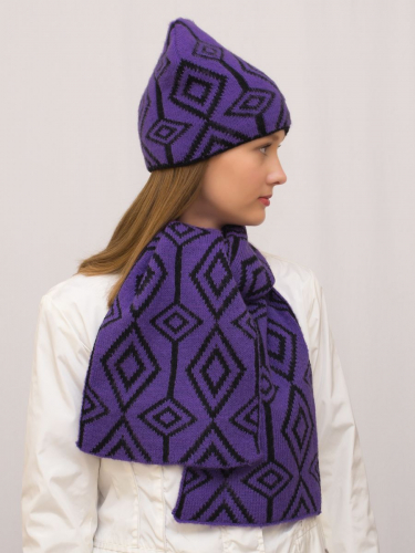 Комплект зимний женский шапка+шарф Азалия (Цвет фиолетовый), размер 56-58, шерсть 50% , мохер 30%