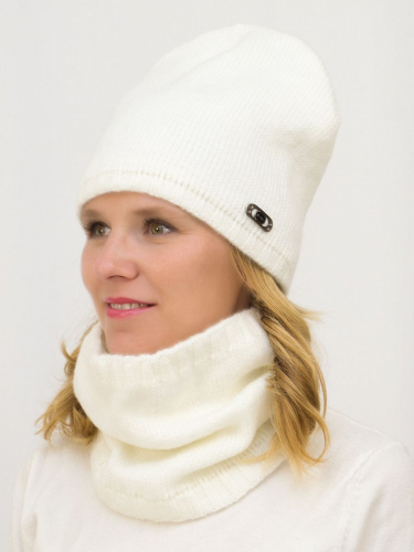 Комплект женский весна-осень шапка+снуд Джинс (Цвет молочный), размер 54-56, шерсть 30%