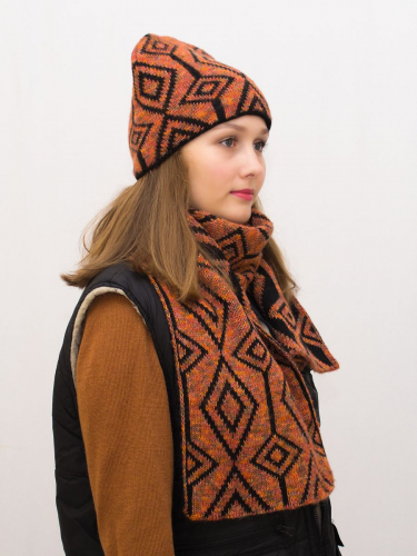 Комплект зимний женский шапка+шарф Азалия (Цвет темно-оранжевый), размер 56-58, шерсть 50% , мохер 30%
