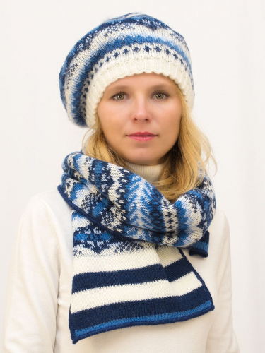 Комплект зимний женский берет+шарф Мариз (Цвет синий), размер 52-54, шерсть 50% , мохер 30%