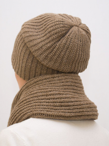 Комплект зимний женский шапка+снуд Ирина (Цвет орех), размер 56-58, шерсть 30%