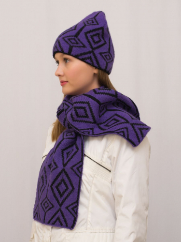 Комплект зимний женский шапка+шарф Азалия (Цвет фиолетовый), размер 56-58, шерсть 50% , мохер 30%