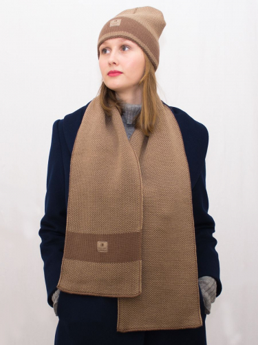 Комплект женский весна-осень шапка+шарф Ариана (Цвет светло-коричневый), размер 56-58, шерсть 30%