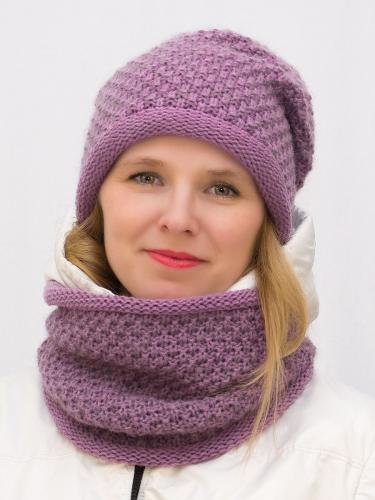 Комплект зимний женский шапка+снуд Даяна (Цвет светлая фуксия), размер 56-58, шерсть 50%