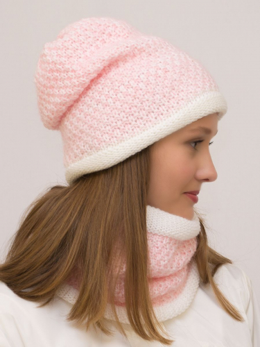 Комплект зимний женский шапка+снуд Даяна (Цвет светло-розовый), размер 56-58, шерсть 50%