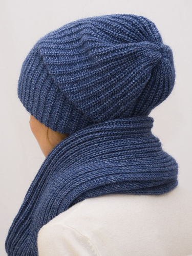 Комплект зимний женский шапка+снуд Ирина (Цвет джинс), размер 56-58, шерсть 30%