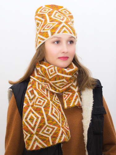 Комплект зимний женский шапка+шарф Азалия (Цвет желтый), размер 56-58, шерсть 50% , мохер 30%