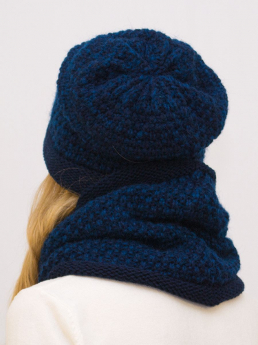 Комплект зимний женский шапка+снуд Даяна (Цвет синий), размер 56-58, шерсть 50%