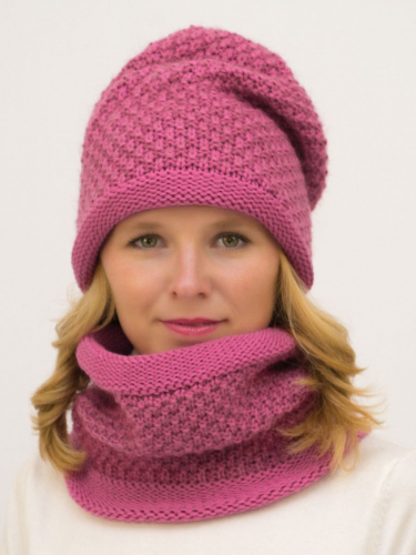 Комплект зимний женский шапка+снуд Даяна (Цвет темно-розовый), размер 56-58, шерсть 50%