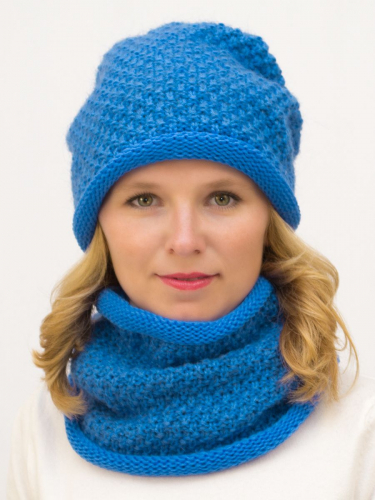 Комплект зимний женский шапка+снуд Даяна (Цвет светло-синий), размер 56-58, шерсть 50%
