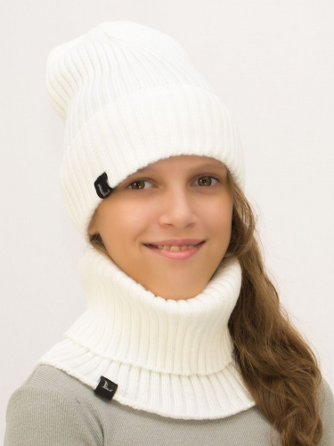 Комплект весна-осень для девочки шапка+снуд Ники (Цвет молочный), размер 52-56