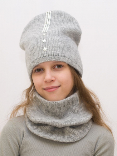 Комплект весна-осень для девочки шапка+снуд Рената (Цвет светло-серый), размер 54-56, шерсть 30%