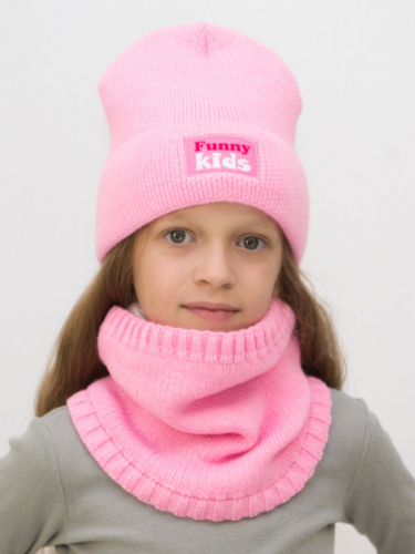 Комплект весна-осень для девочки шапка+снуд Кидс (Цвет розовый), размер 50-52, шерсть 30%